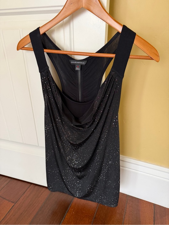 Rock & Republic Tops - Black Sparkle Draped Tank Top
